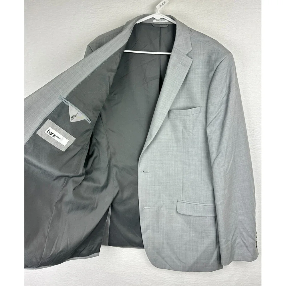 BAR III Suit Jacket Size 46L Light Gray Sharkskin Slim Fit Wool Blend FLAWS!